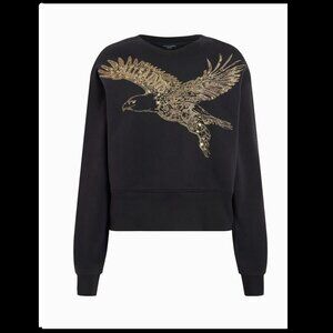 AllSaints NWT  "Flite Separo" Gold Embroidered Crewneck  Sweatshirt